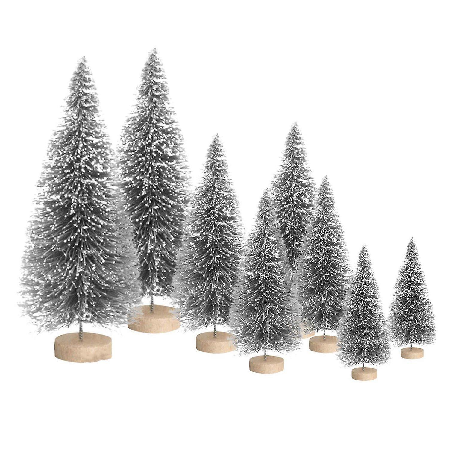 8Pcs Christmas Tree Ornaments Artificial Snowy Pine Tree Figurines Miniature Xmas Tree Statues for