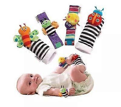 4pcs Soft Baby Wrist Rattle Foot Finder Socks Set Cotton and Plush Stuffed Infant Toys
