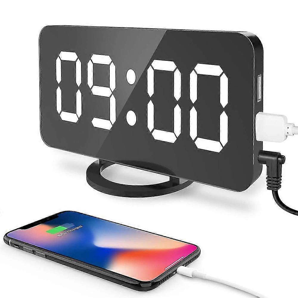 Digital Alarm Clo, Large Led Display With Dual Usb Charger Auto Dimmer Mode Easy Snooze Function, Modern Mirror Desk Wall Clo For Bedroom Ho