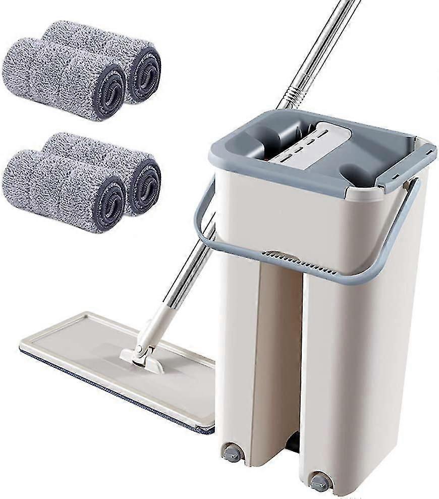 Foldable Flat Mop And Buets Set With 4 Squeegee Mop Pads Wash And Dry Flat Mop Cleaning System Floor Cleaner Mop For Cleaning Wooden Floor Laminate