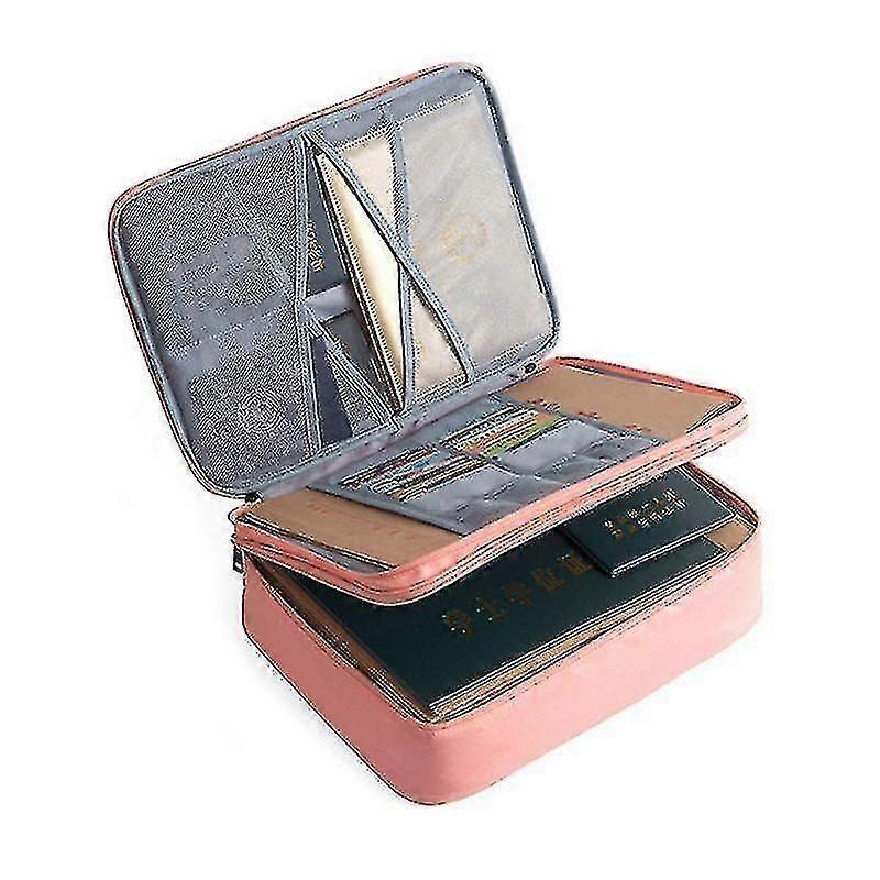 Double Layer Document Ticket Bag Zipper Storage Large Capacity Files Organizer(only Bag,1pcs,pink)