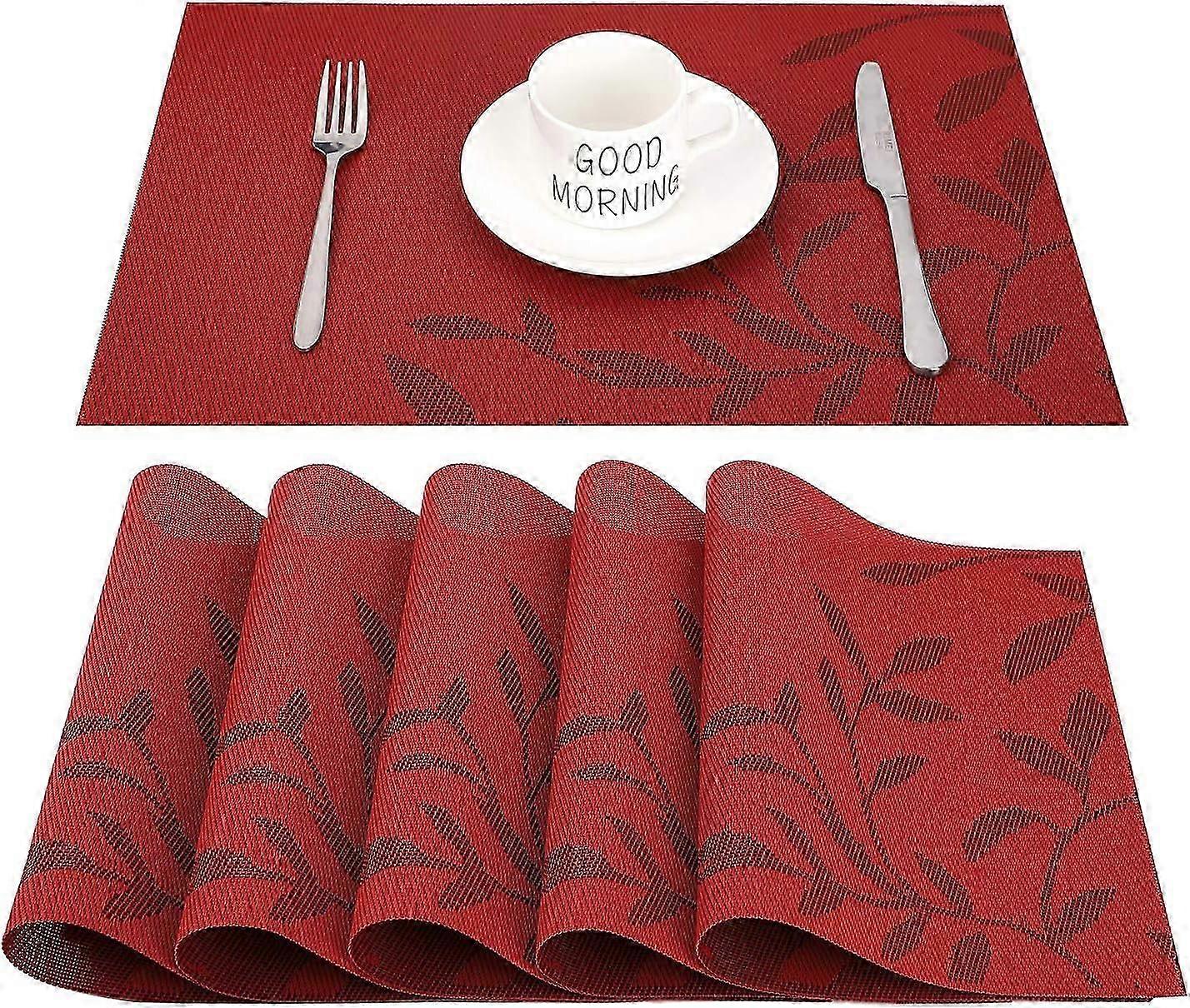 Placemats set of 6,Easy to Clean Non-slip Heat Resistant Dining Table Mats,45CM x 30CM (Red)