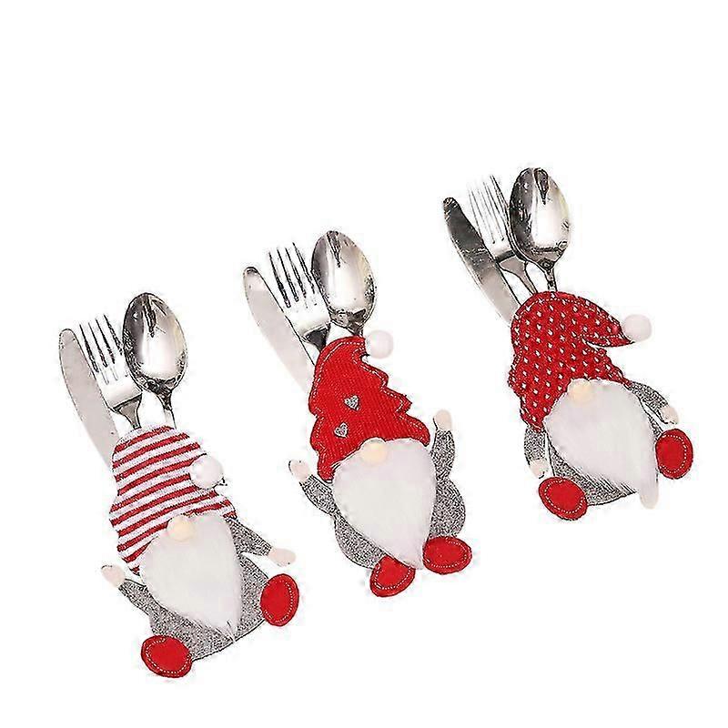 3 Pcs Christmas Dinner Table Decorations, Gnome Doll Tableware Holder