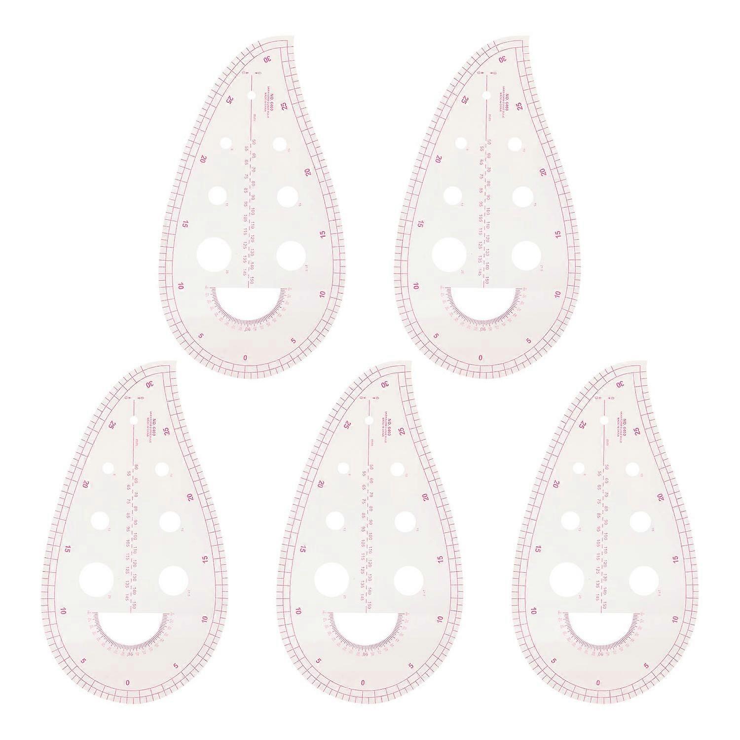 5Pcs French Curve Ruler 11.4in 11.8in 7 Round Holes Transparent Plastic Pattern Making Ruler for Sew