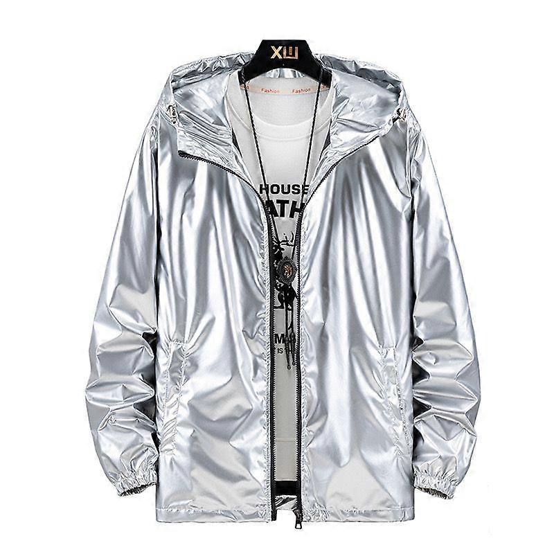 Men's Shiny Silver Waterproof Hooded Jacket