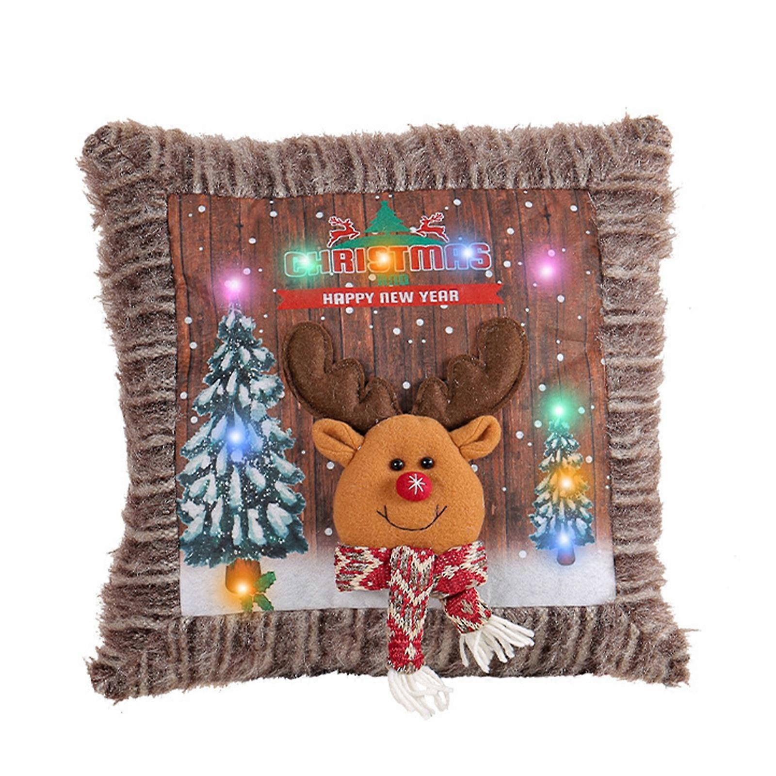 Pillowcase Short Plush Throw Pillow Cover with LED Lights Square Cushion Case for Sofa Bed Home 40x40cm