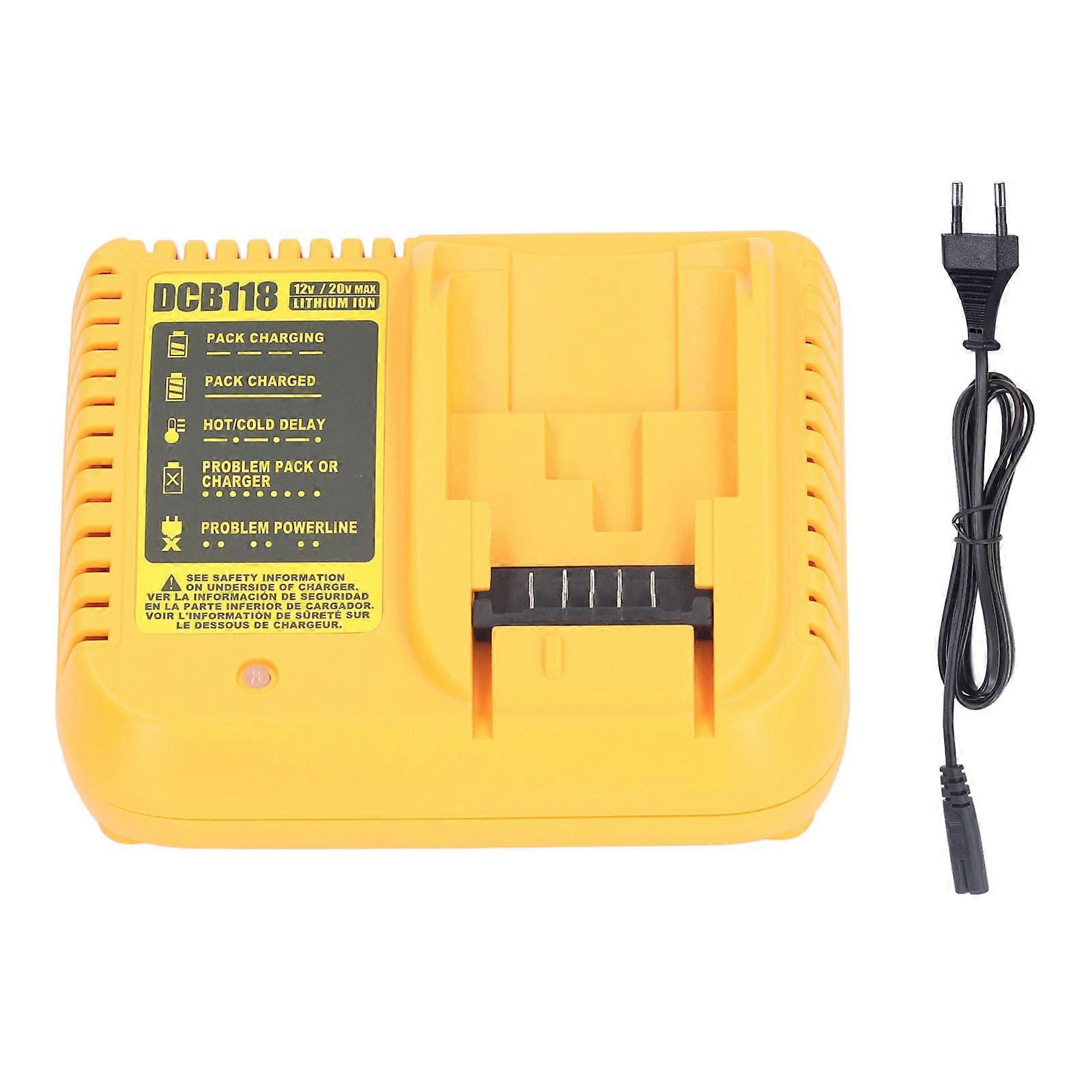 20V Lithium Ion Battery Charger Replacement for DCB118 DCB105 DCB015 DCB112 DCB206 Power Tool Charger EU Plug Yellow
