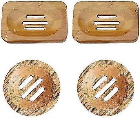 Bamboo Soap Dishes 4 Pcs Natural Wooden Soap Box Small Soap Container Health Drain Anti-Mildew Bambo
