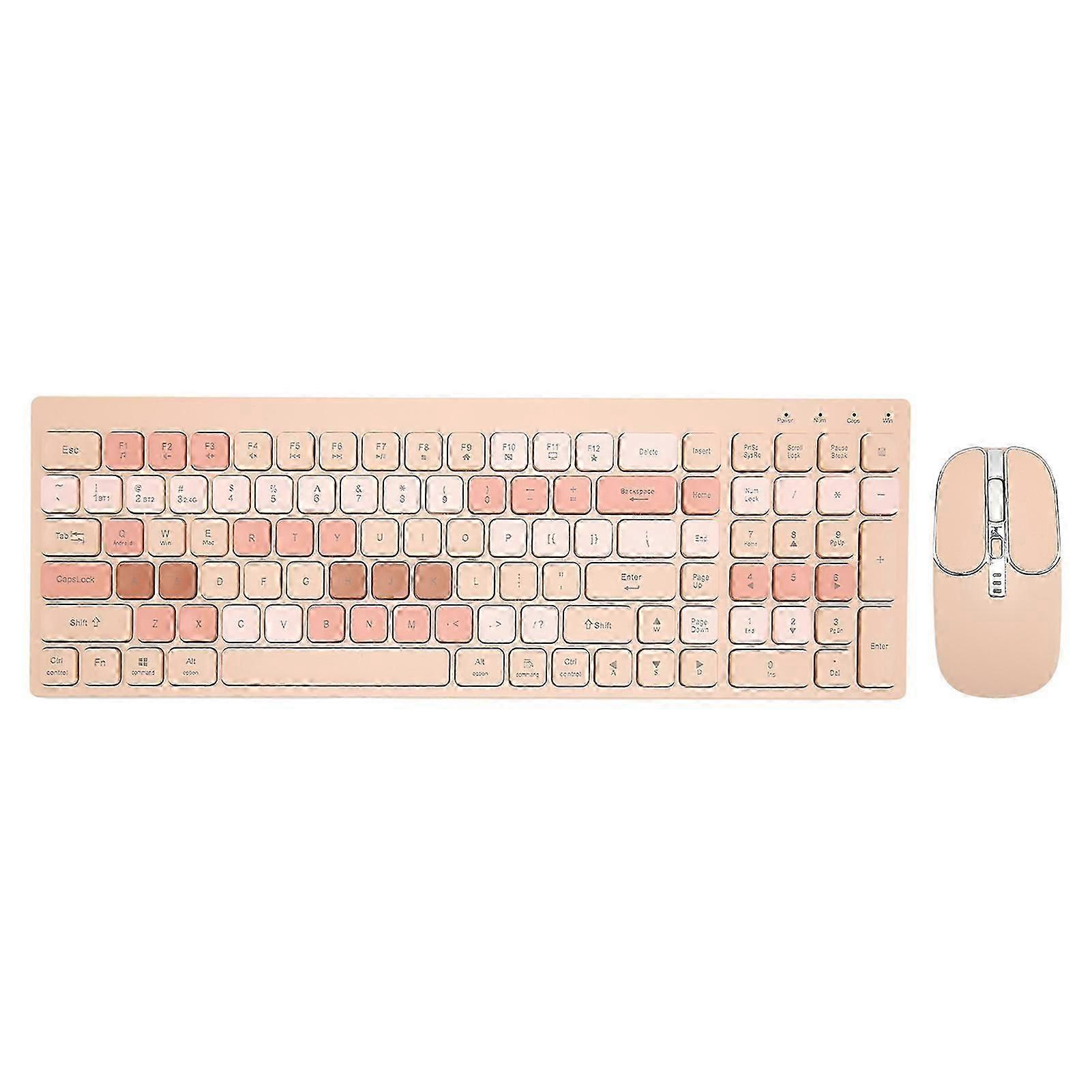 Keyboard Mouse Combo 2.4g Wireless Round Keycaps Ergonomic Type C Charge Keyboard And Mouse For Phone Tablet Office Milk Tea Color