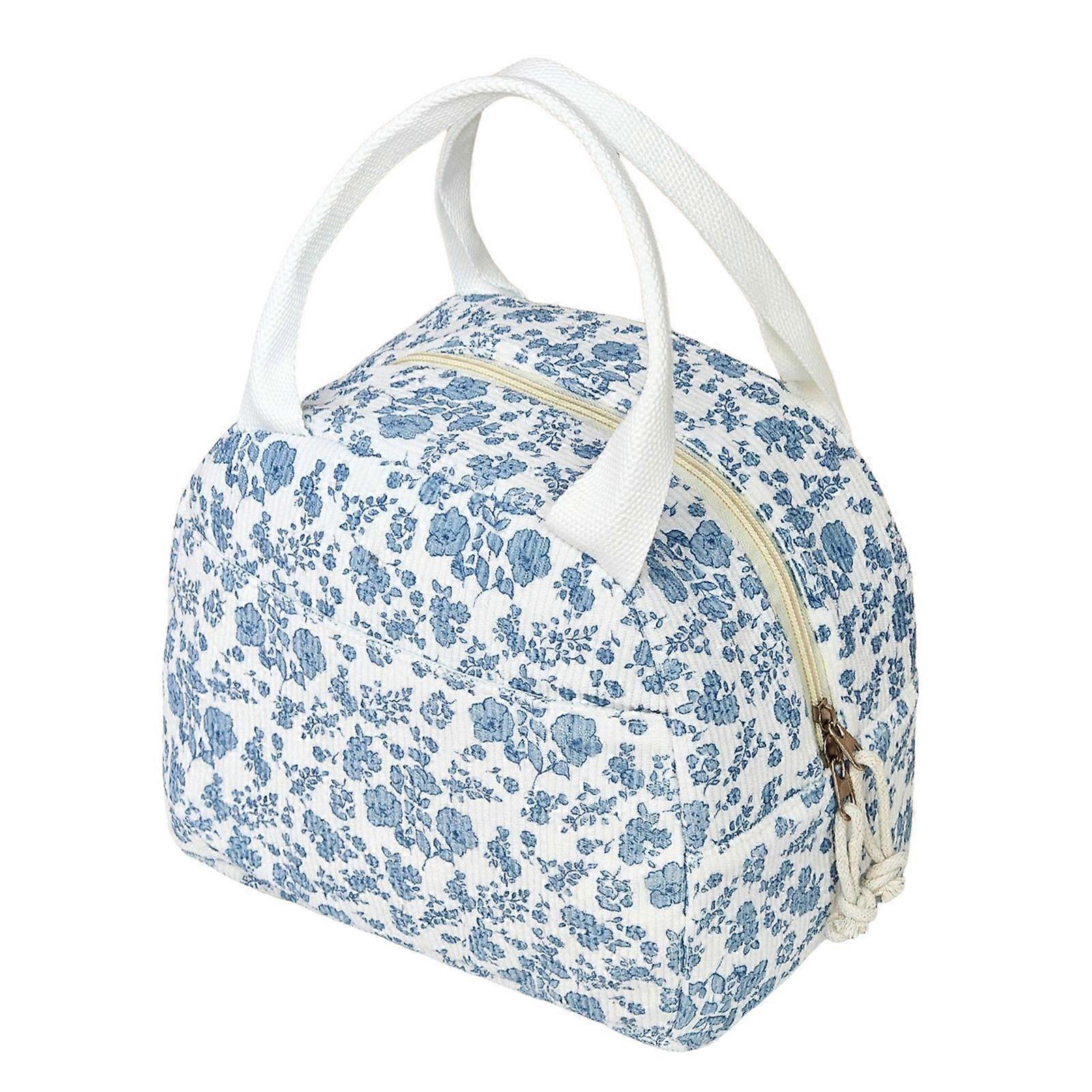 Quilted Lunch Bag for Women Small Aesthetic Lunch Box Spring Floral Pattern Mini Duffel Bag for Office Work