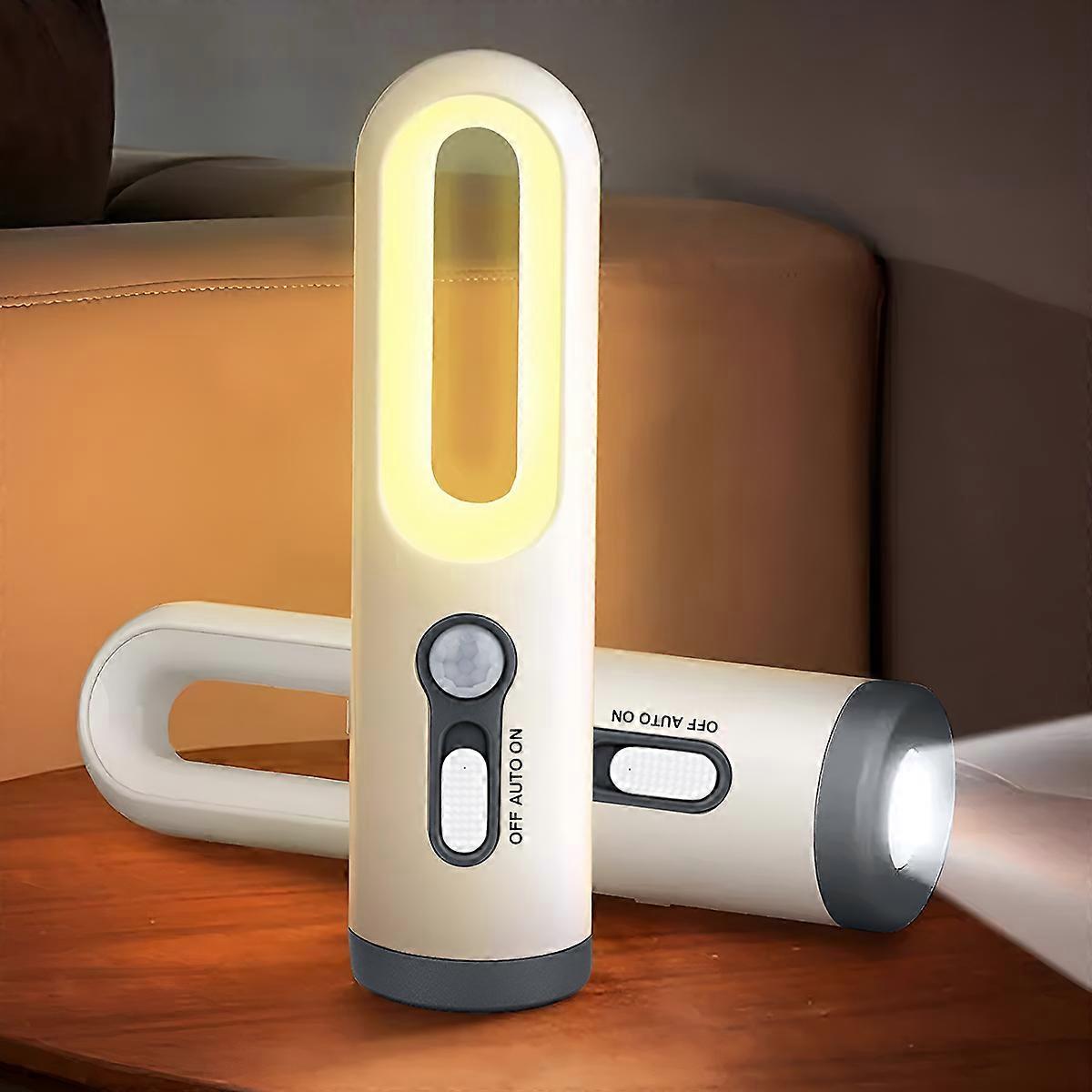 Genopladelig bevægelsessensor natlys 2-i-1 bærbar LED natlys lommelygte med skumring til daggry sensor til soveværelse, badeværelse, ect