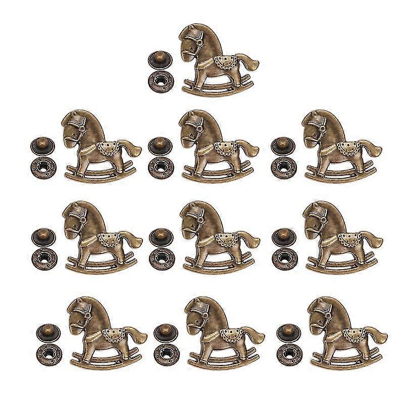10 Sets Zinc Alloy Horse Style Snap Button Costume Bag Buckle Fittings Clasp Button Craft With Base Accessories (bronze)