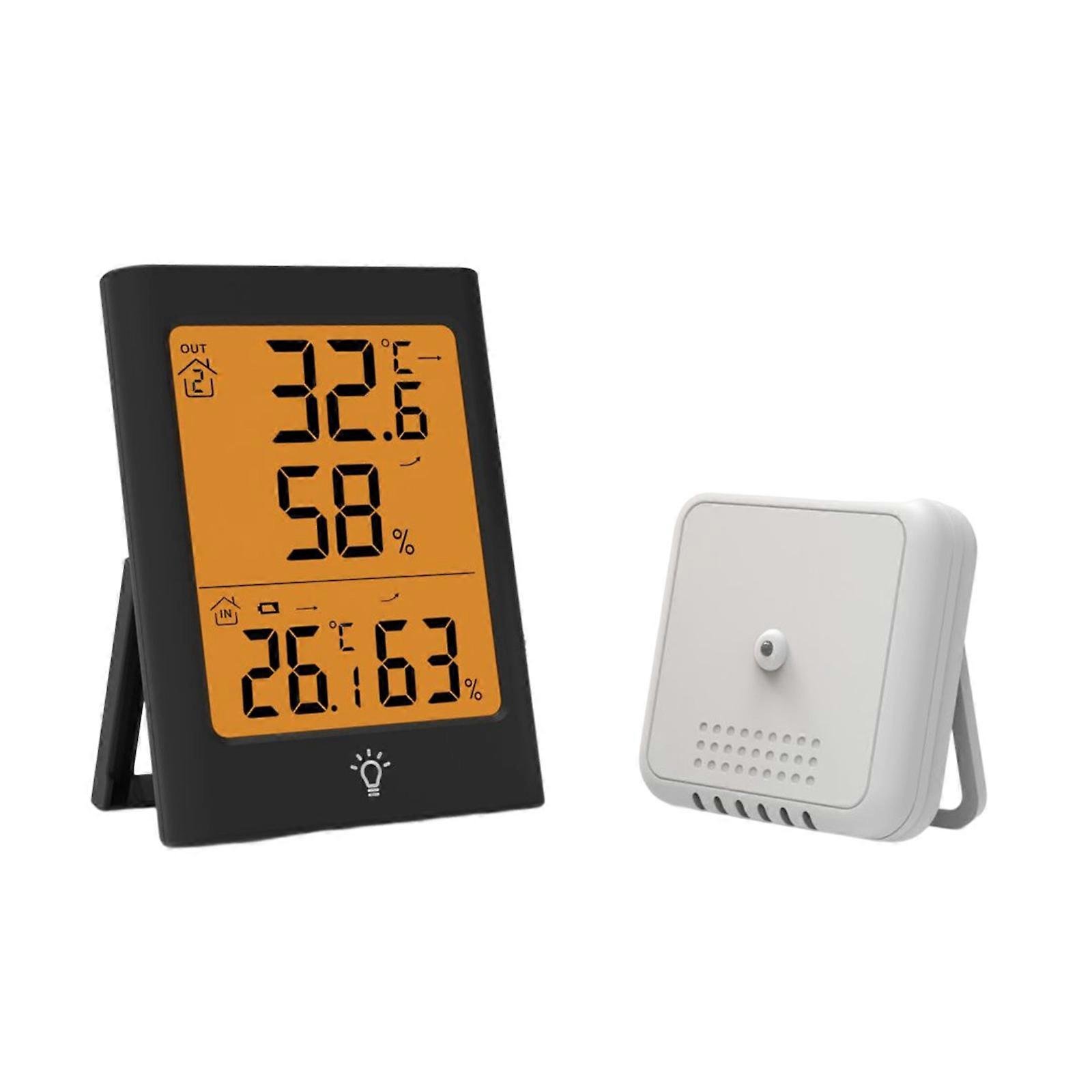 Thermometer Hygrometer with Large LCD Screen Backlit Indoor Outdoor Digital Humidity Sensor Temperature Meter for Indoor Black