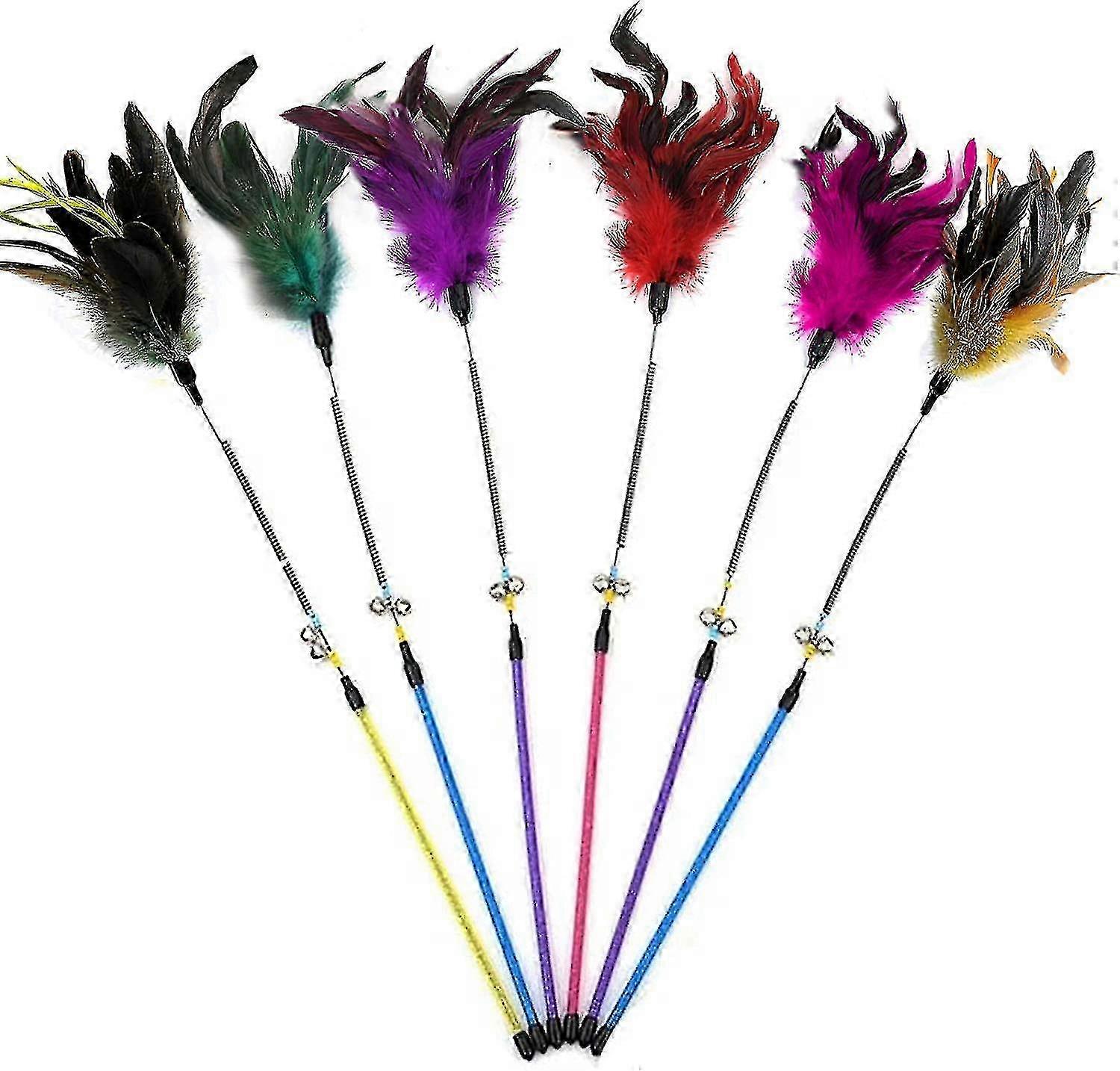 6 Pack Feather Cat Wand Toys, Interactive Feather Toys for Kittens