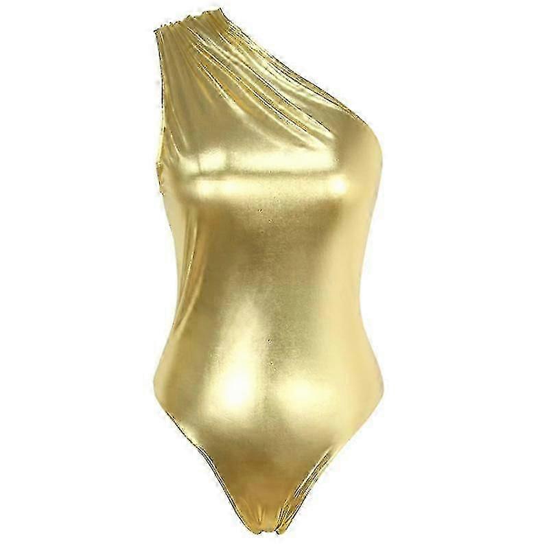 Women's Metallic Liquid One Piece Bodysuit One Shoulder Leotard Top