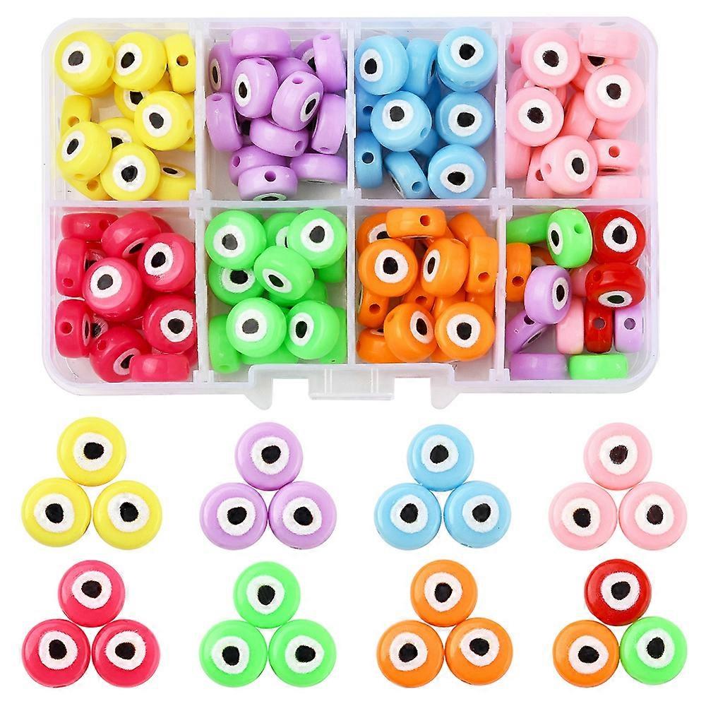 Craft Beads 128Pcs 8 Colors Opaque Printed Acrylic Beads Flat Round with Eye Pattern