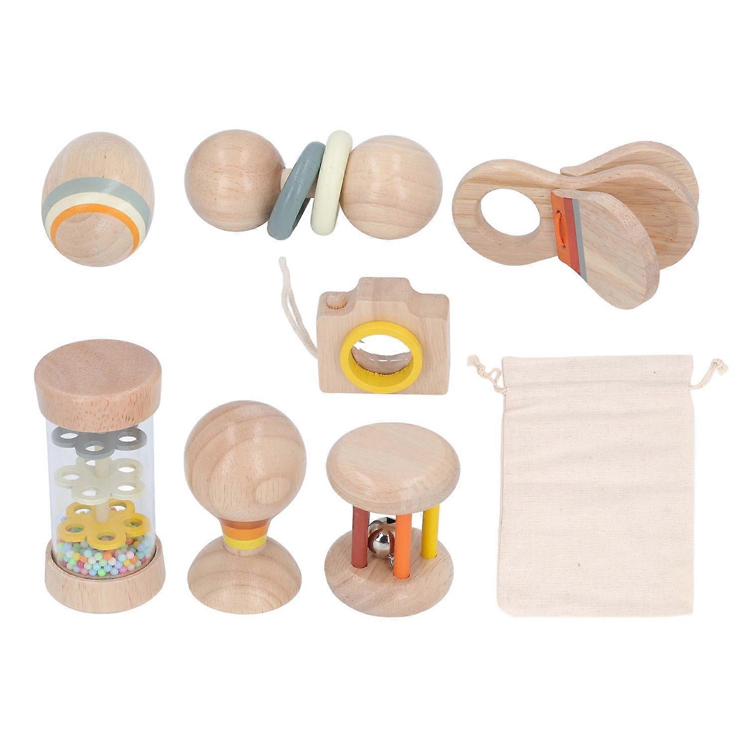 Children Early Educational Instruments Wooden Rattle Set Infant Grab Training Shake Rattle Set for 2