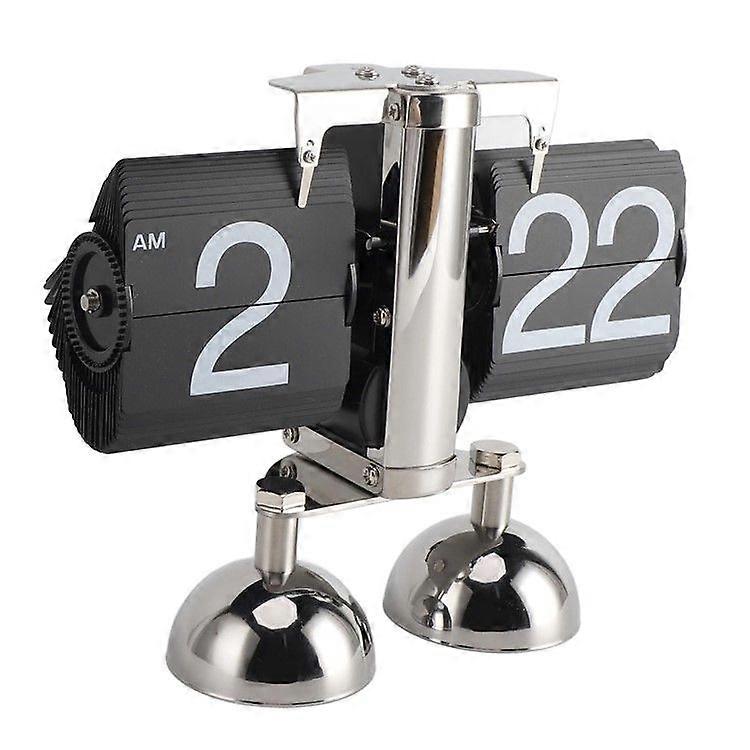 Automatic Flip Clock Retro Simple Home Living Room Table Clock Dual Foot Stainless Steel Quartz Movement Flip Clock