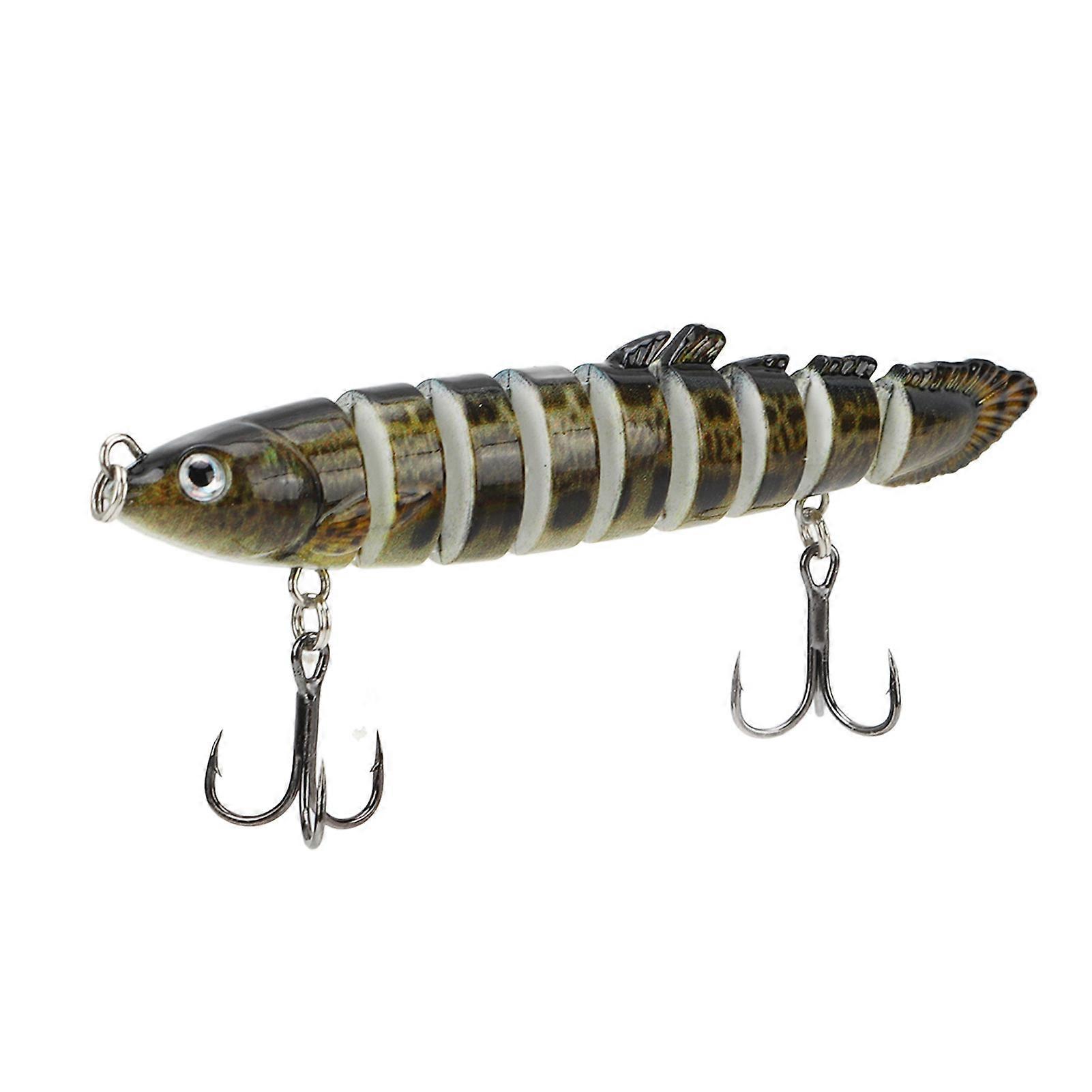 Artificial Fishing Lure 3D Simulation Vivid Reusable 9 Sections Bait with Incisive Hook for Freshwater Saltwater Black and Green with Spots