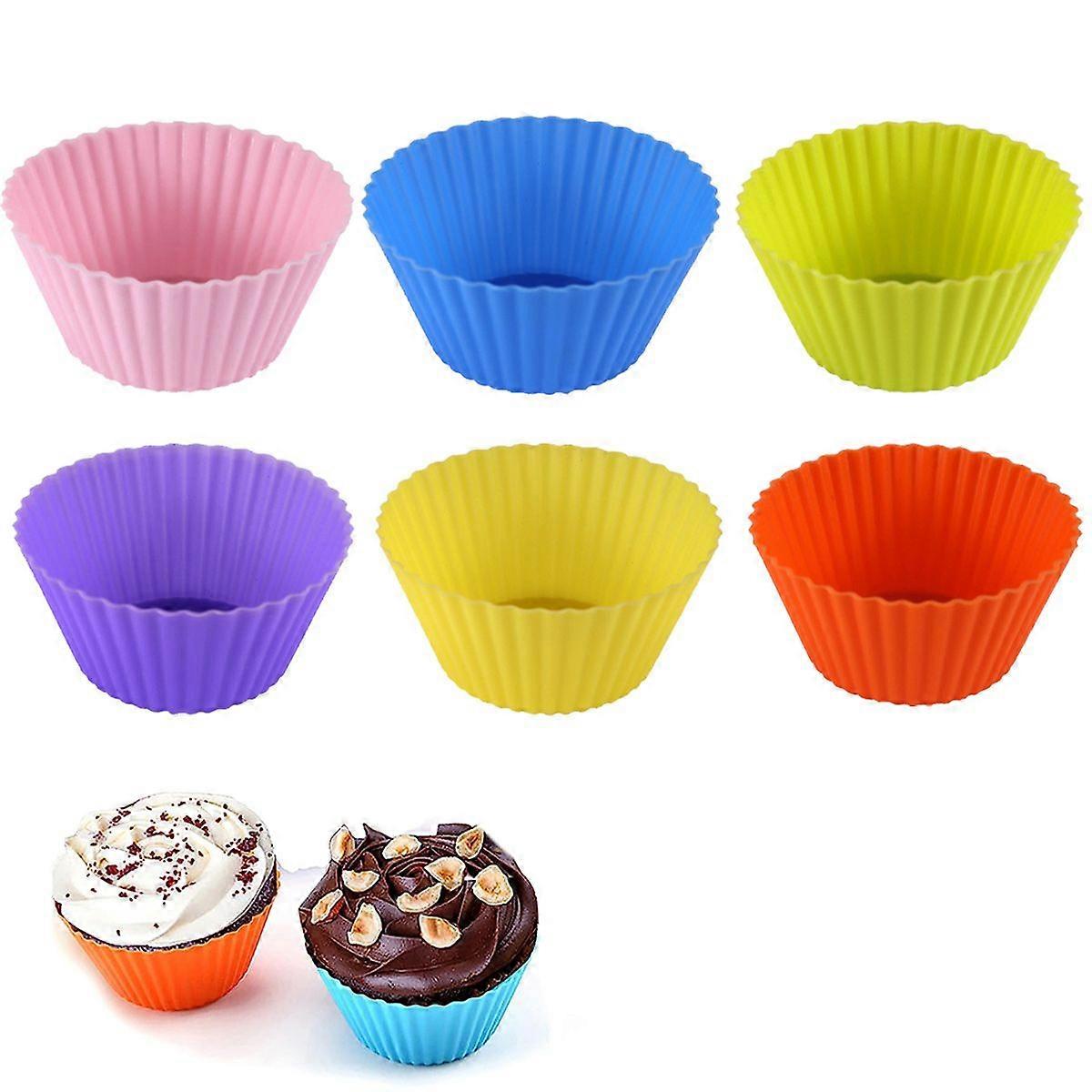 Cupcake σιλικόνης Cupcake Baking Cups 24 Pack, 2.75 ιντσών σιλικόνης Baking Cups, επαναχρησιμοποιήσιμα &; αντικολλητικά Muffin Cupcake Liners για πάρτι Απόκριες Χριστούγεννα, 6 Rainb