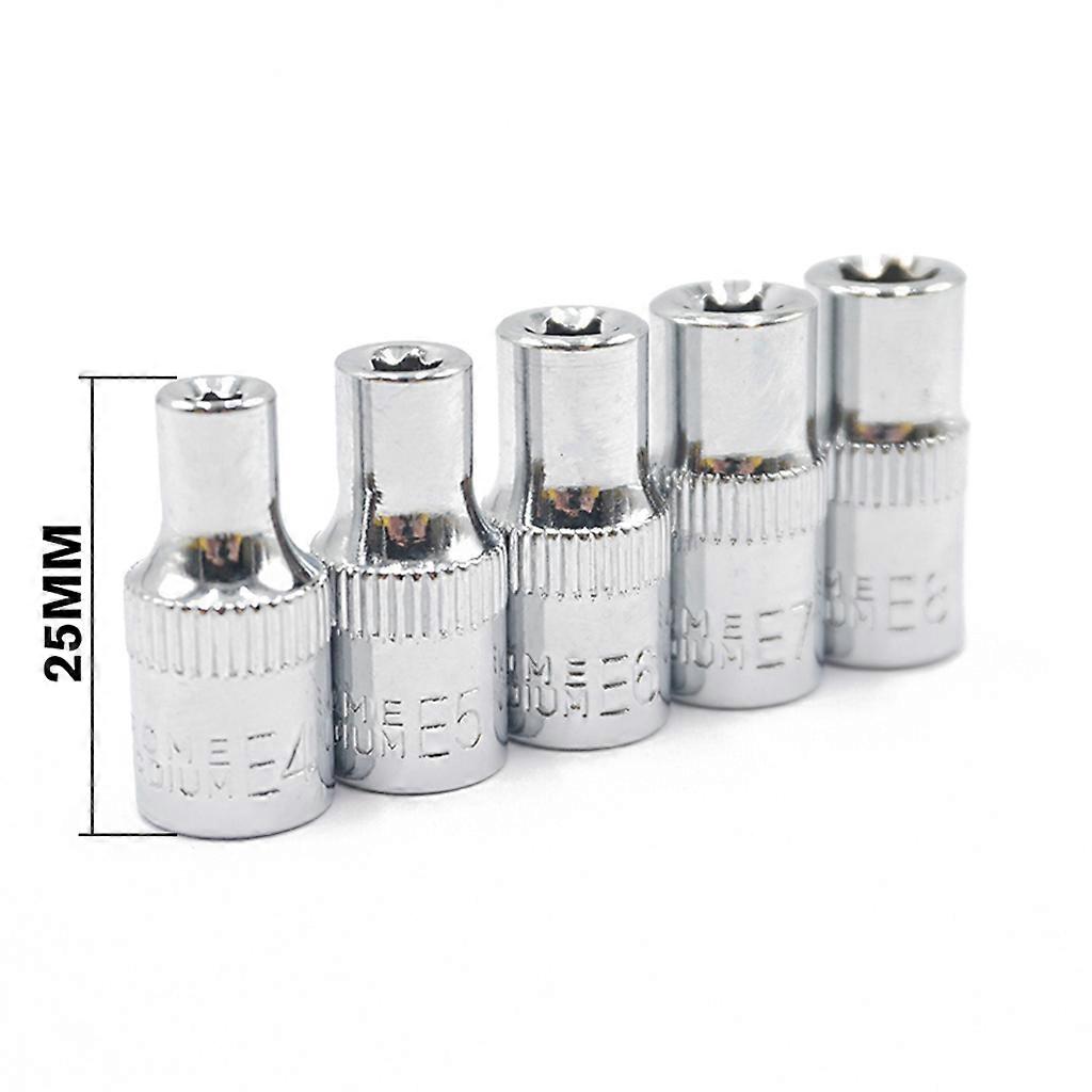 5PC 1/4 Inch Torx Star Bit Female Socket Set E4,E5, E6,E7, E8 Star Socket Set