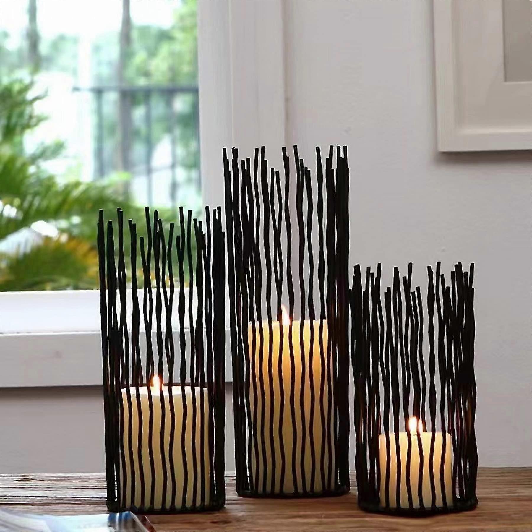 Black wire wicker column creative hollow geometric candle holder for table centerpiece mantel decoration