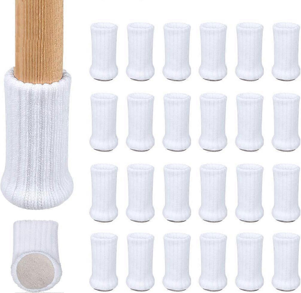24 Pairs of Non-Slip Knit Furniture Socks for Chair Legs, to Prevent Scratches and Reduce Noise, Move Easily, White