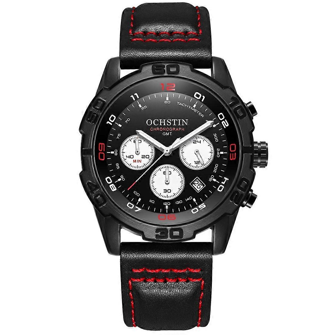 OCHSTIN 6116 Men Leather Calendar Multi Function Leisure Men Waterproof Watch