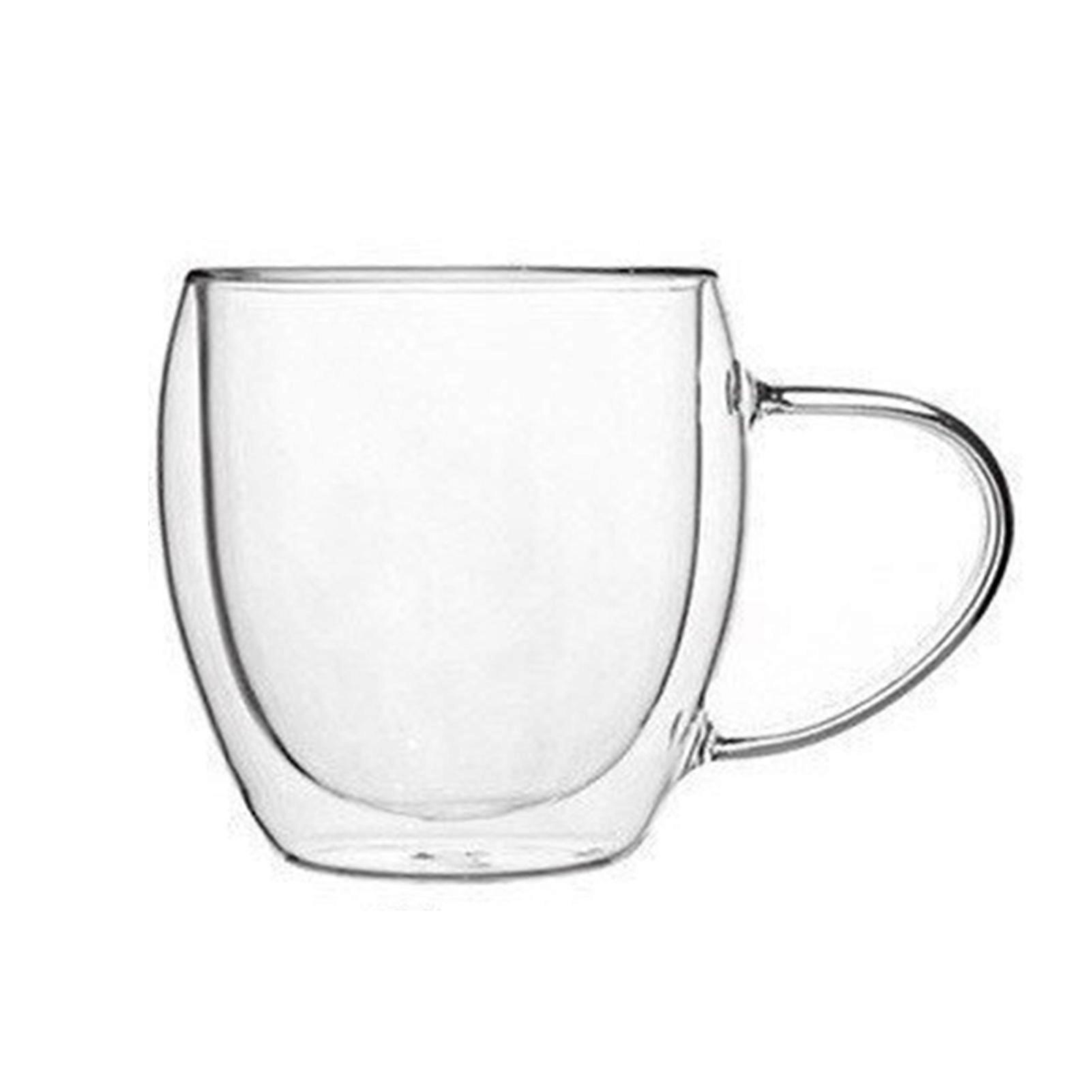 Glass Coffee Mugs with Handle Clear Double Wall Glass Coffee Cups for Juice Drinks Lead Free