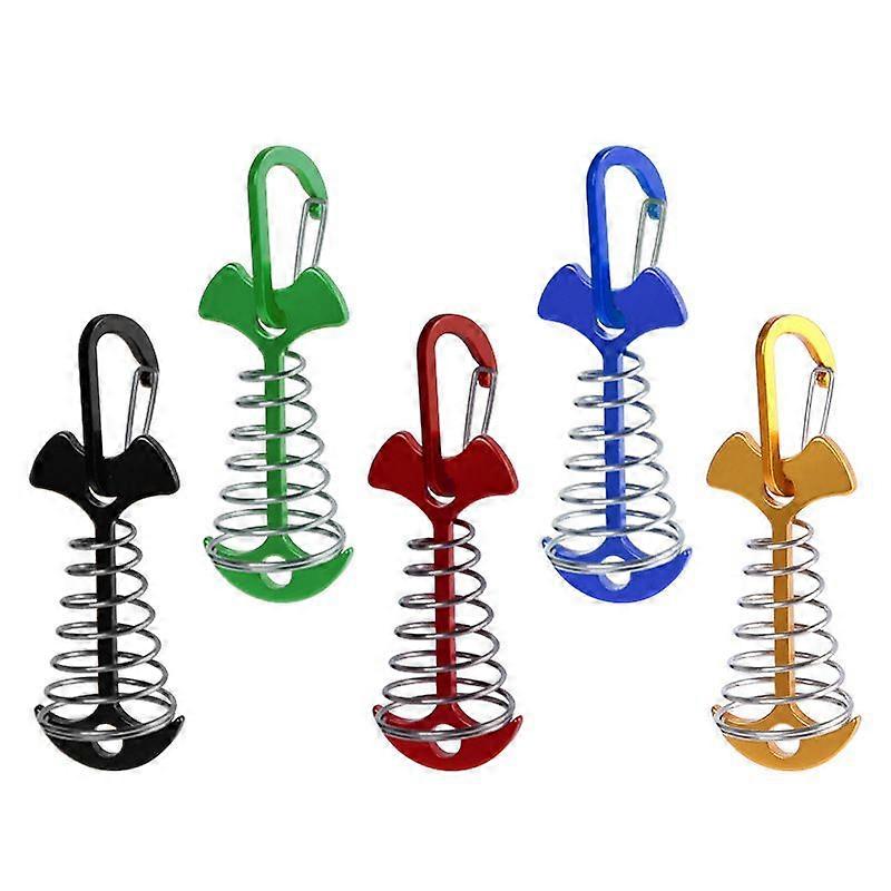 77mm,B5 Pack Adjustable Fishbone Shape Anchor Stakes with Spring Buckle, Tensioner Tent Stakes for Securely Fixing Tents, Canopies and Ropes