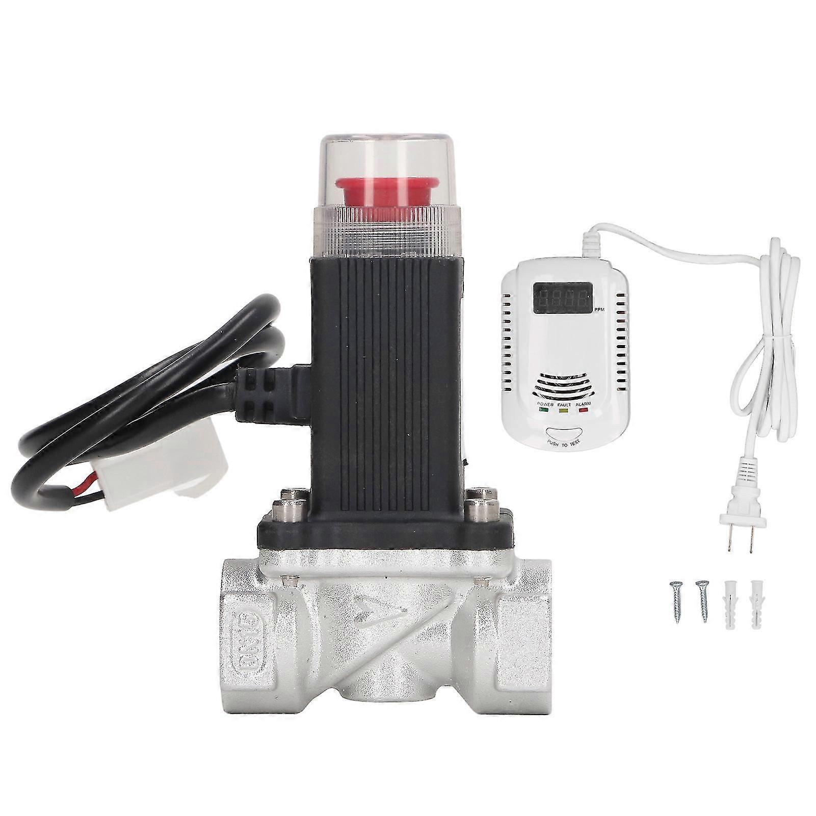 US Plug Gas Valve Controller Auto Cut Off Solenoid Valve with Leakage Sensor Alarm - AC 90-240V