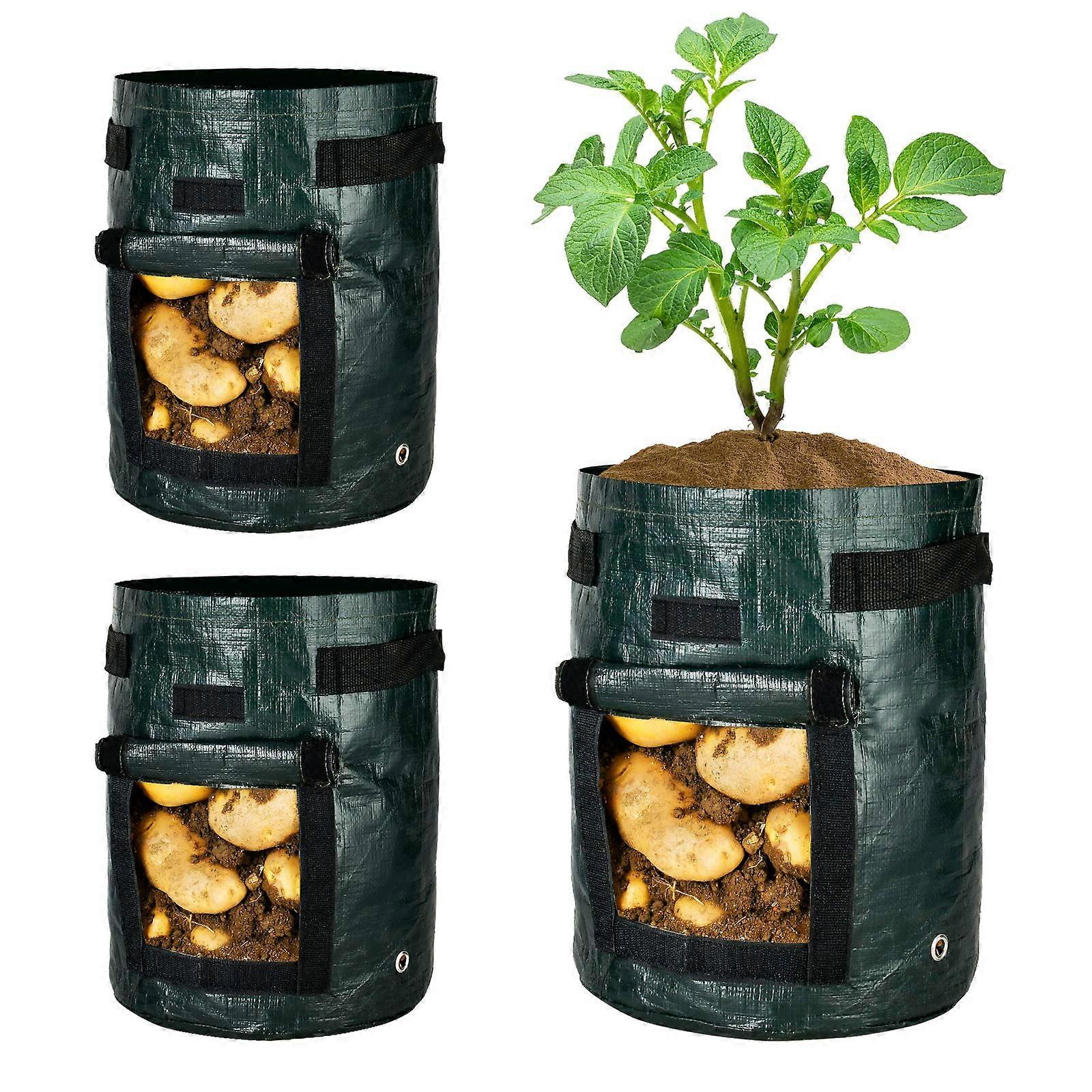 10-Gallon Potato Grow Bags 3-Pack, Waterproof Reusable Vegetable Pots with Handle, Access Flap, Large Harvest Window for Tomatoes and Carrots
