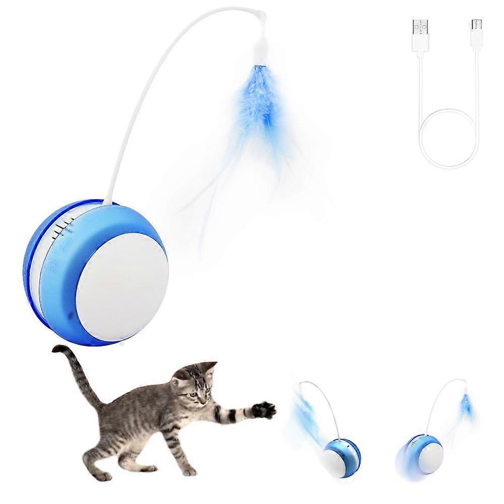 Cat Ball Toy Interactive Cat Toy Moving Cat Toy Rechargeable Bouncing Ball with LED Builtin Sound Irregular Movements Attract Cat Interest (Blue)