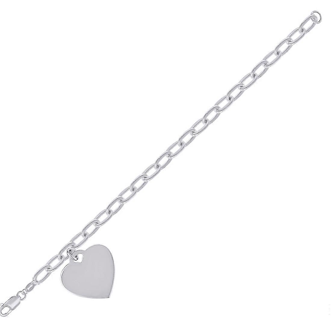 925スターリングシルバーレディースラブハートチャームブレスレット7.5インチ27.2x24.7mmワイドチャームブレスレット女性用