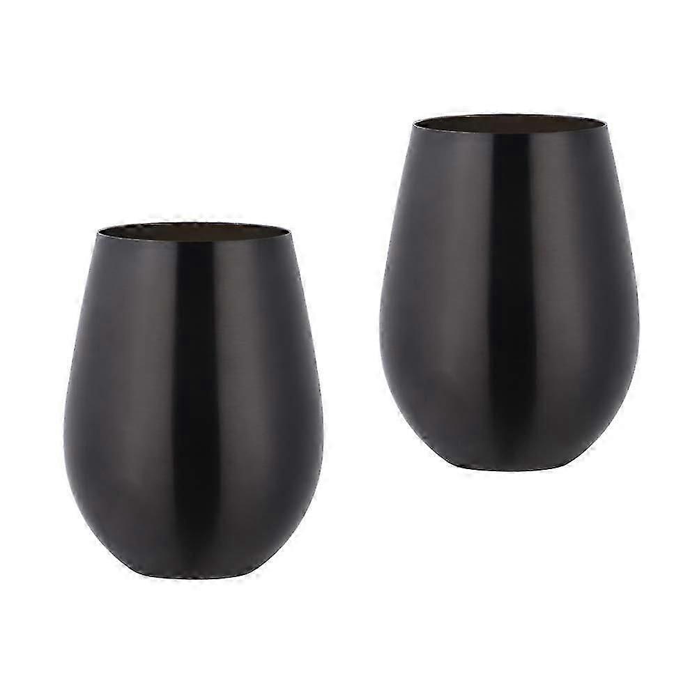 Wine Glasses Set of 2, Stainless Steel Shatterproof & Lightweight Stemless Metal Drinks Tumbler Cups,Black