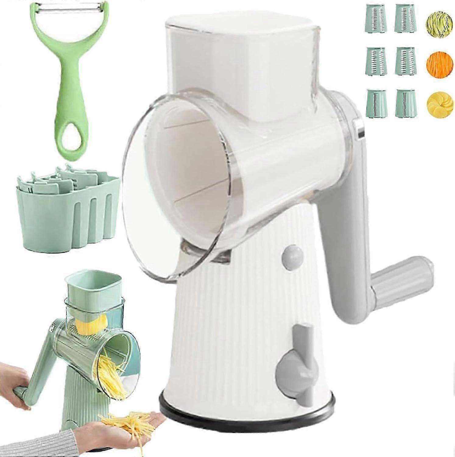 Kitchen Artifact 5 in 1 Food Chopper, Rotary Cheese Grater with Handle, 5 in 1