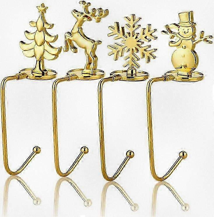 Set of 4, Festive Stocking Holder Stocking Hanger Fireplace Hook Hanger for Holiday Decoration (Style C-4pcs Gold)