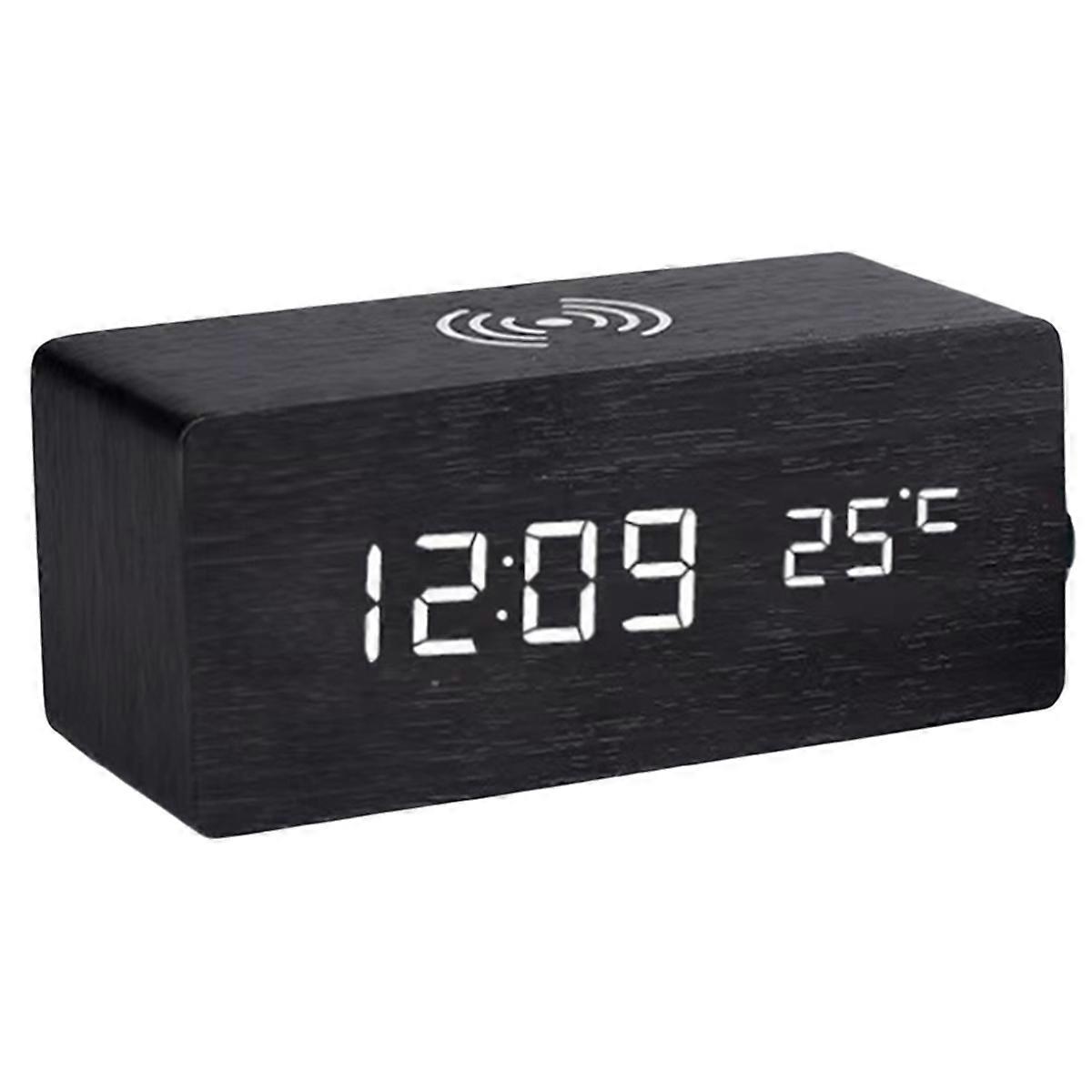 Digital Alarm Clock with Wireless Charging, LED Clock with Time, Date,Temperature, Desk Clocks for
