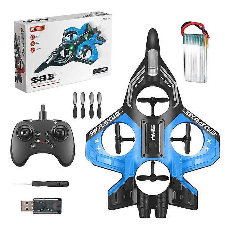 S83 RC Airplane EPP Foam 2.4G Remote Control Glider Fighter RC Plane Toy with LED Lights, Single Battery