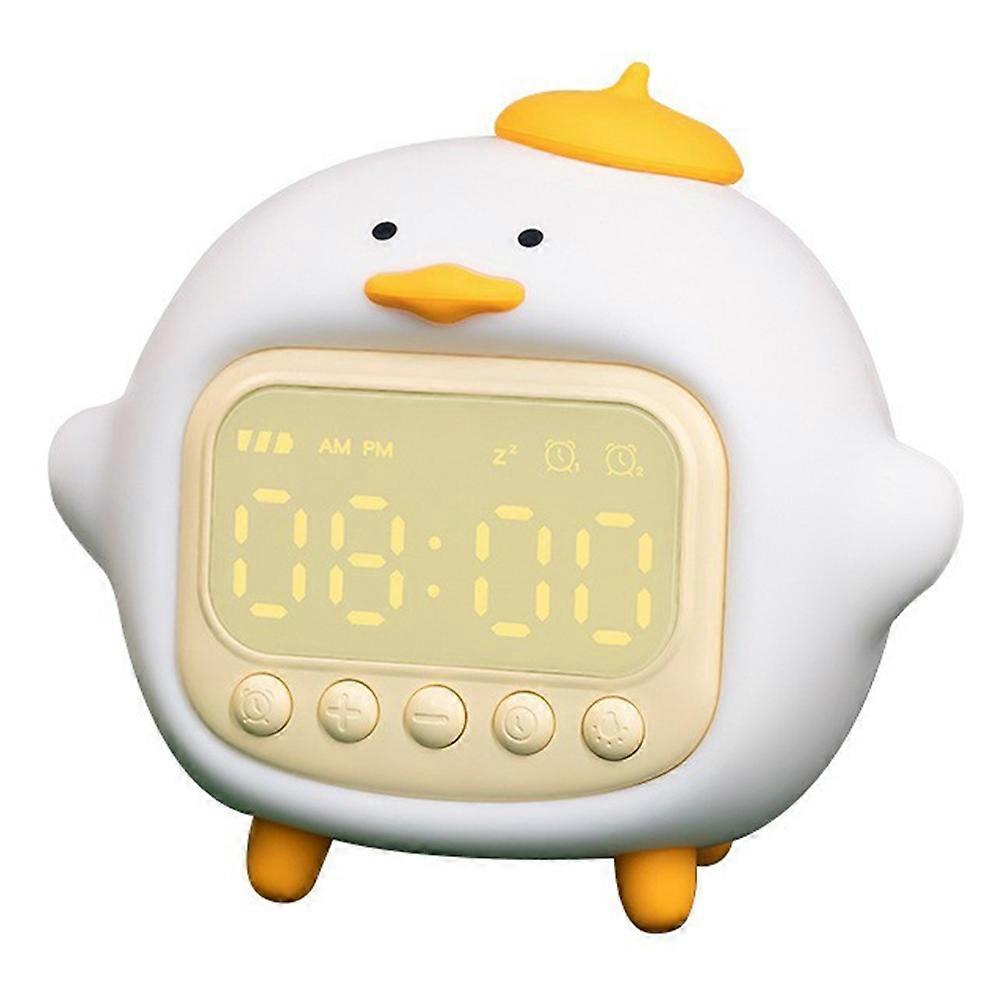 C15 Hugging Duck LED Display Alarm Clock Stepless Dimmable Soft Silicone Night Light
