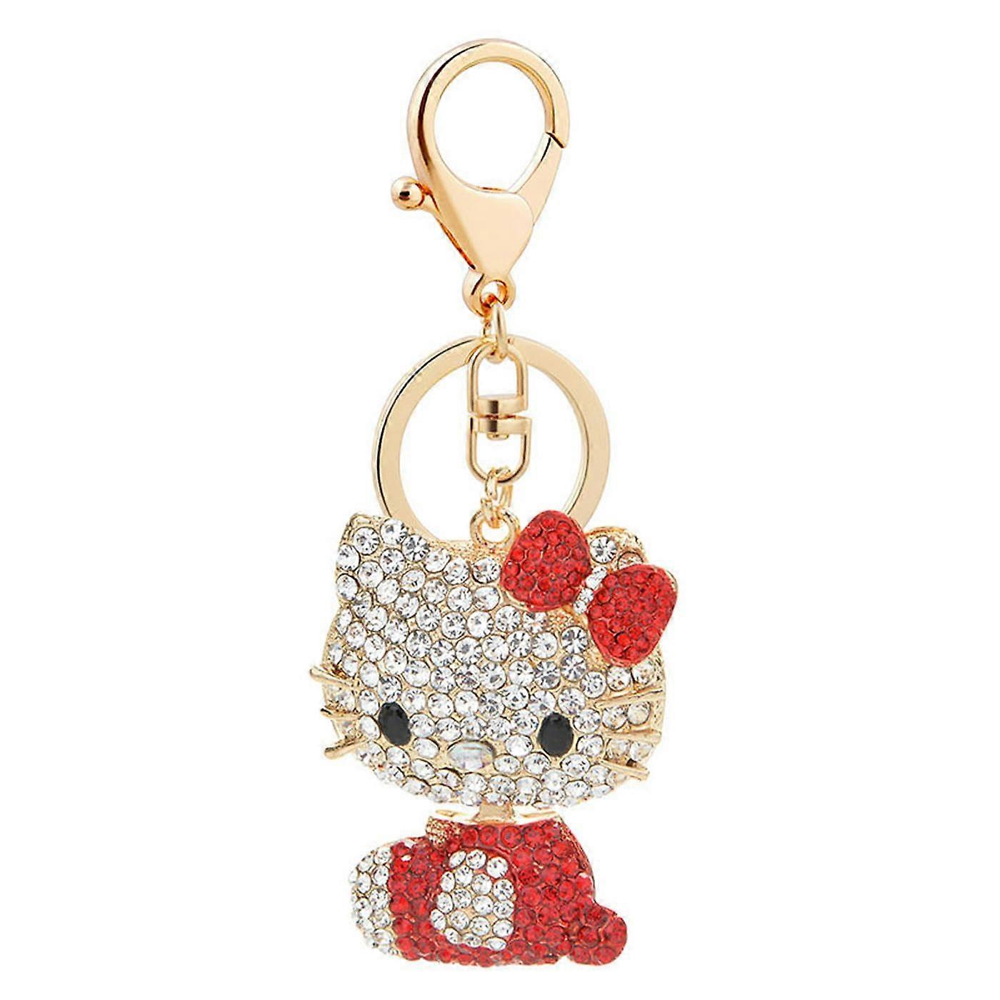 Keychain 1 Piece DiamondEncrusted Alloy Kitten Keychain Ladies Bag Charm Car Pendant Keychain, Red
