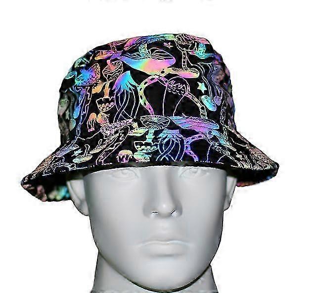 Outdoor Colorful Reflective Fisherman Hat,hip Hop Nightlight Bowl Hat, Sunshade Hat Print Bucket Hat