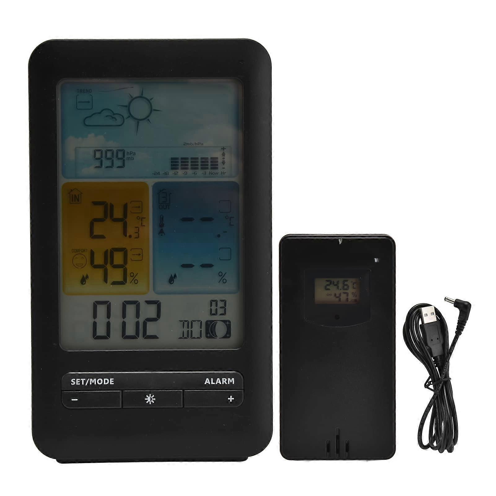 Home weather station, indoor and outdoor temperature and meter, humidity weather forecast clock, color display screen