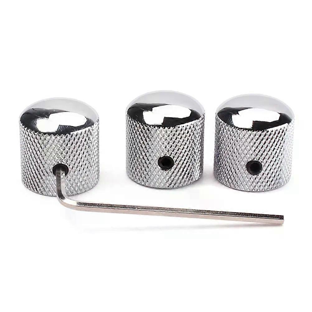 4pcs Guitar Bass Dome Control Knobs for Replacement With Spanner (Chrome)