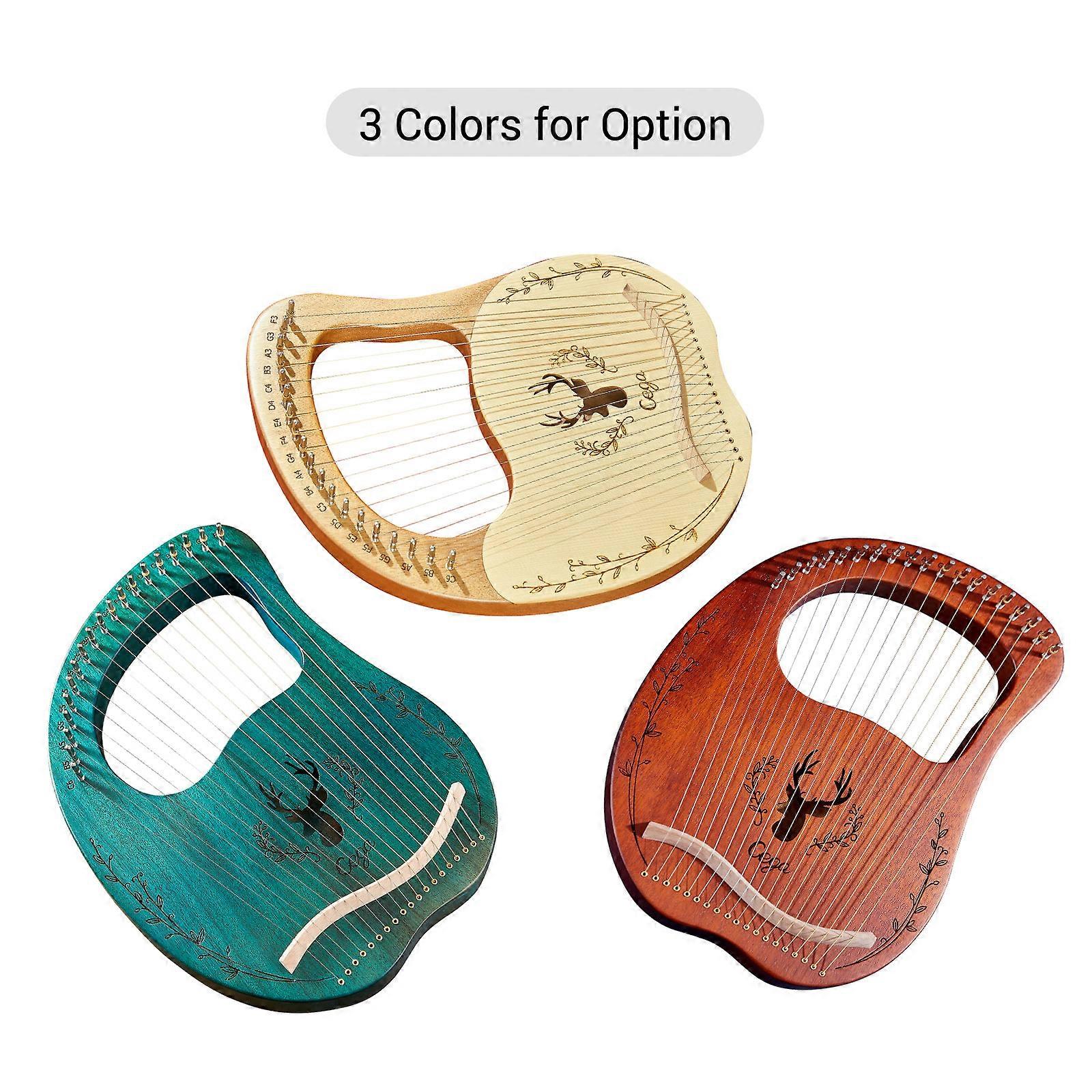 19-String Wooden Lyre Harp Resonance Box String Instrument with Tuning Wrench 3pcs Picks Sticker Extra Set of Strings