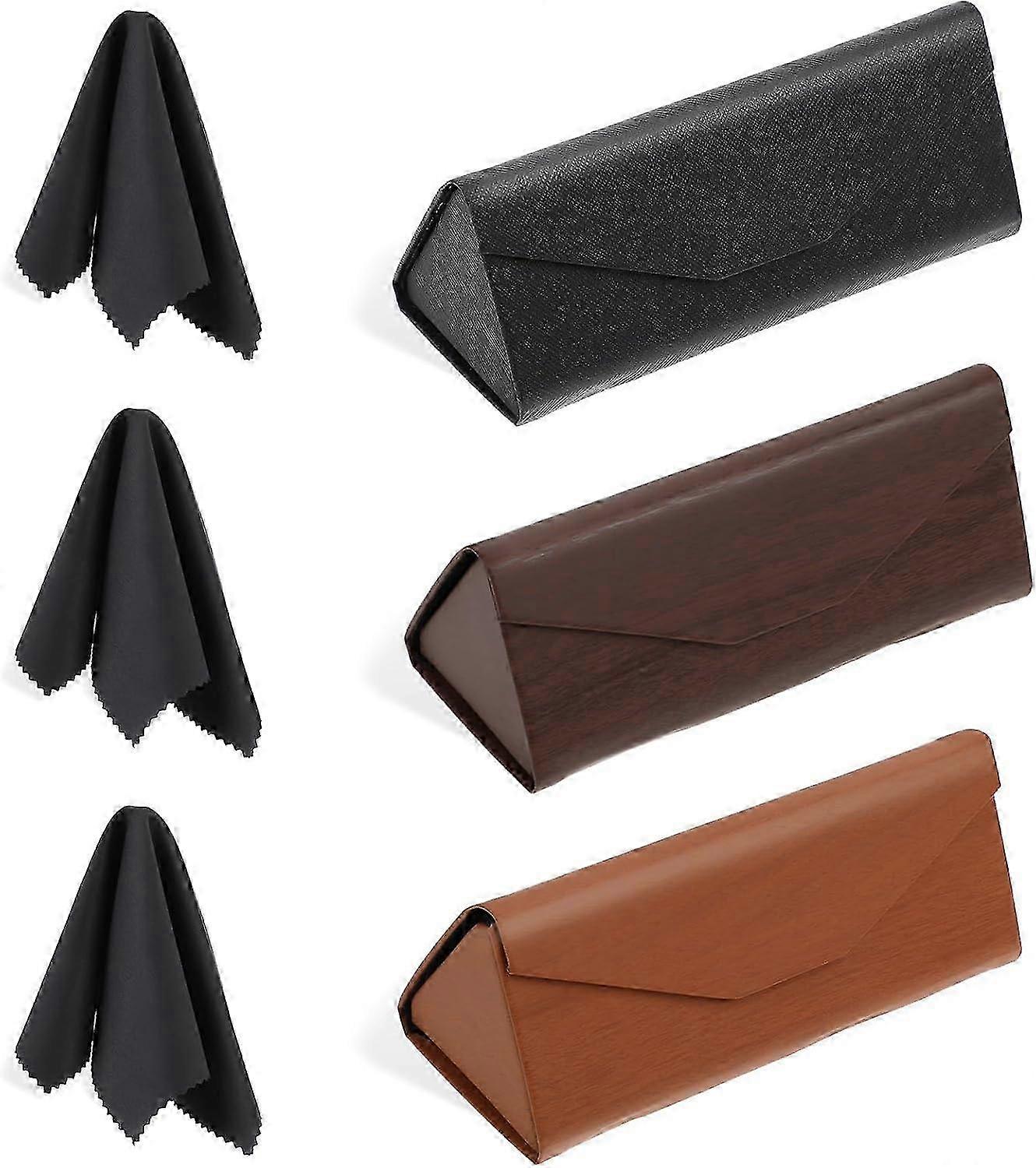 3 Pack Portable Eyeglasses Case with Hard Shell, Foldable Design 6.38 x 2.72 x 2.52in (L*W*H) and Includes 3 Cleaning Cloths, Suitable for V