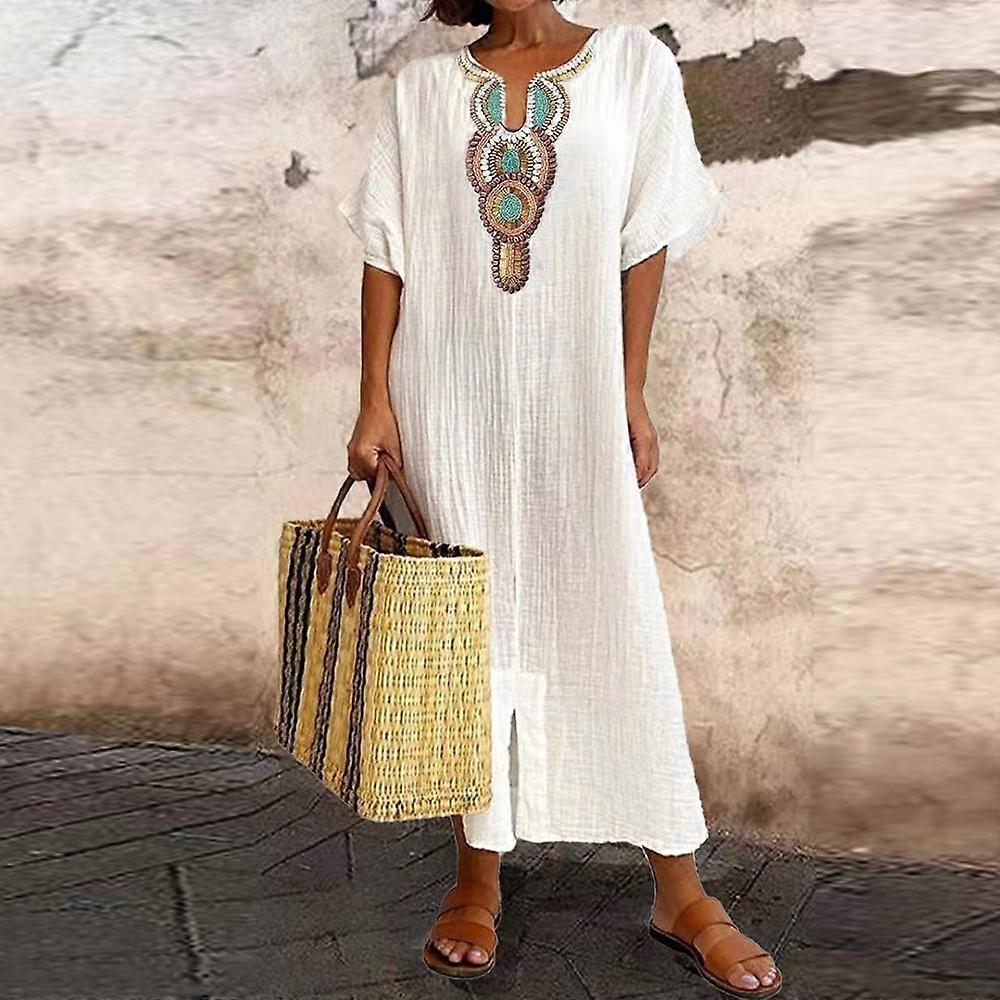 Pamut vászon ruha Női Nyár Hétköznapi Bő Nyaralás Tengerpart Bohém Hosszú Napruha Egyszínű Vestido Női ruházat