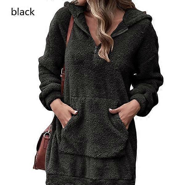 6-color Autumn and Winter Women's Double-sided Fleece Hooded Sweater Loose Zipper Plush Jacket S-XXXL