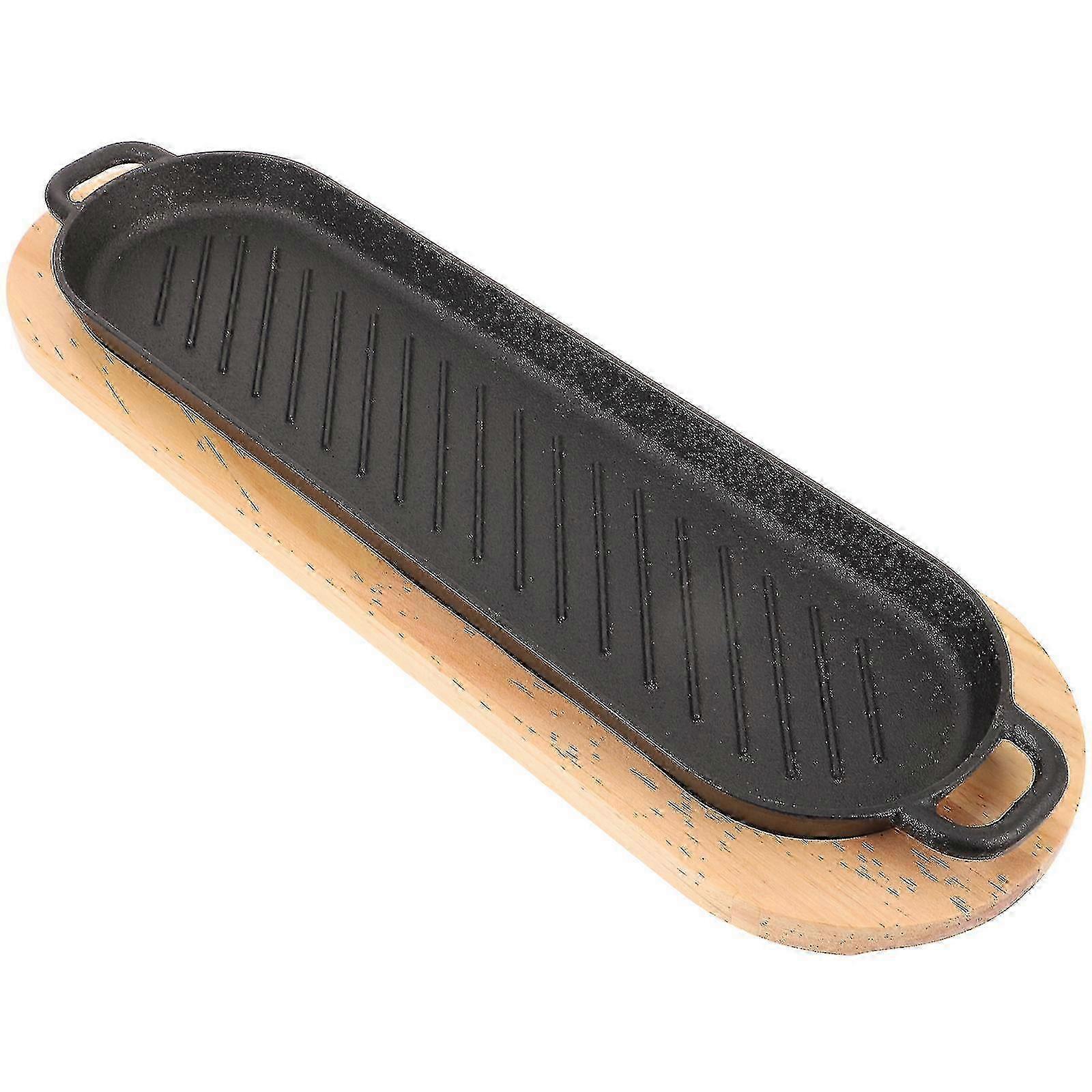 Öntöttvas steak tányér fa alappal BBQ tálca