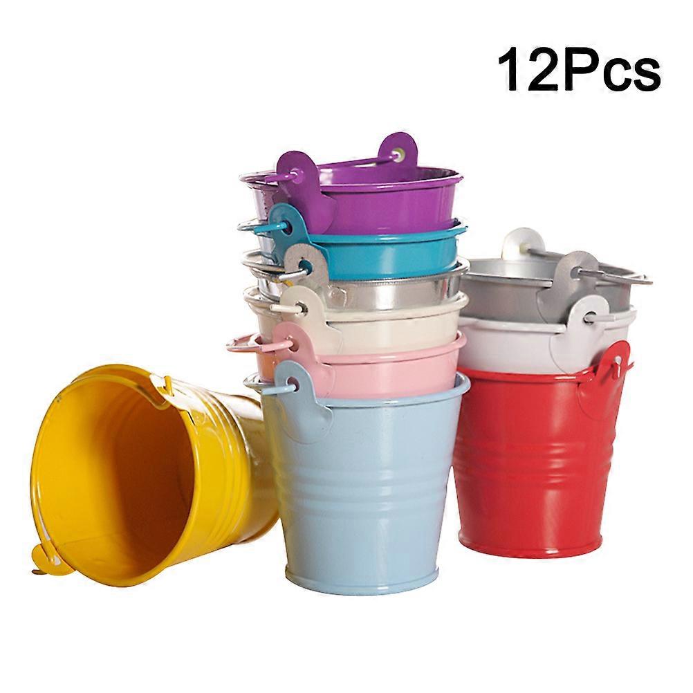 Mini Tin Bucket Flower Pots Home Decoration Small Iron Balcony Planters Random Color 12Set